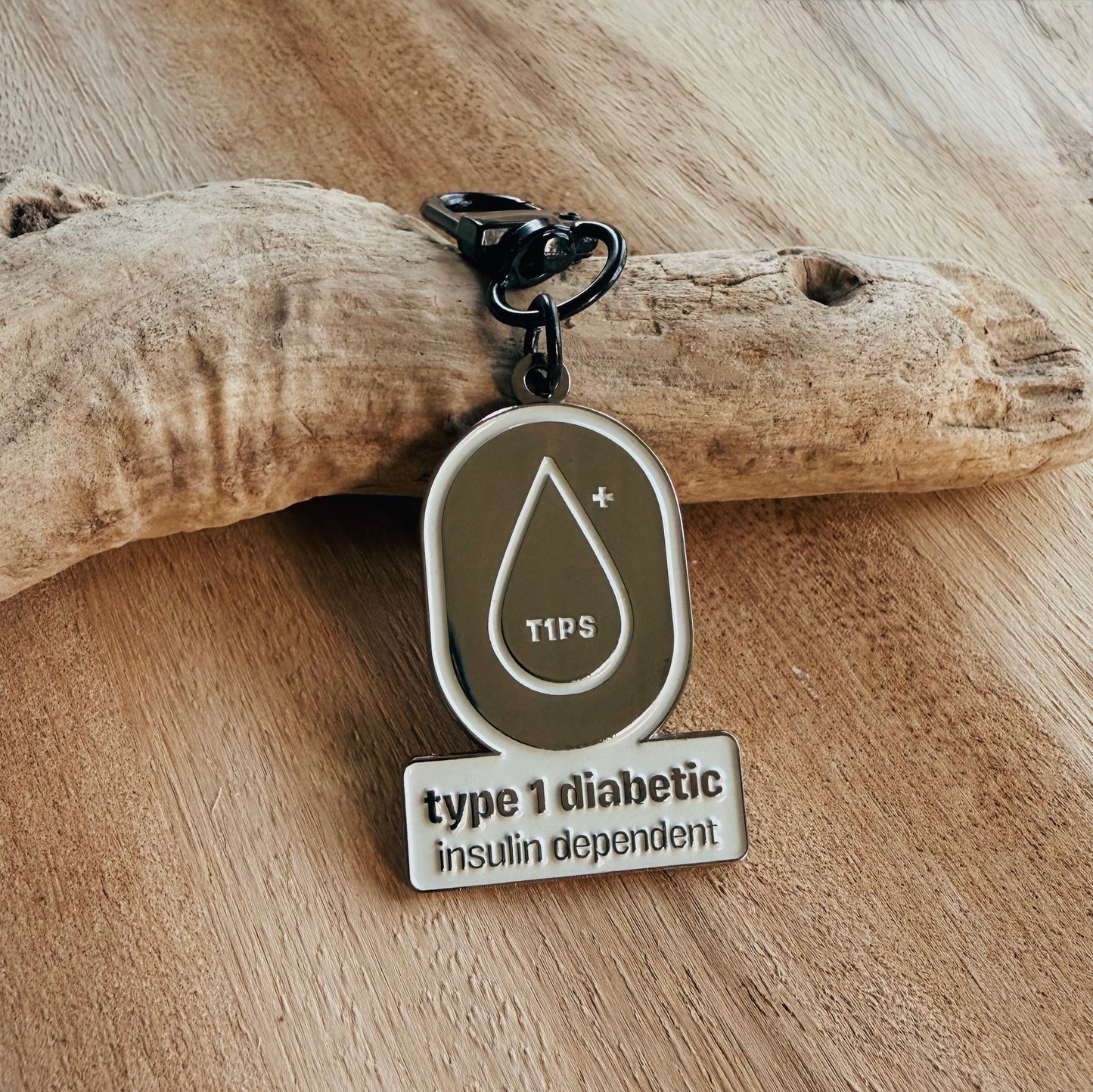 Type 1 Diabetic Key Charm – Glossy Chrome Black