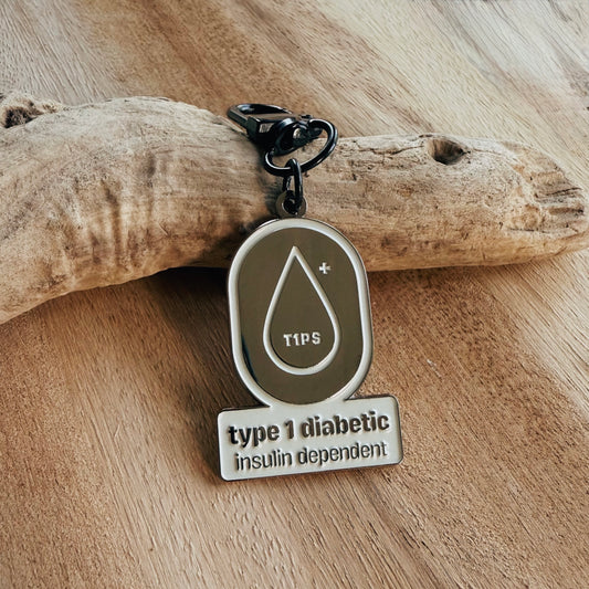 Type 1 Diabetic Key Charm – Glossy Chrome Black